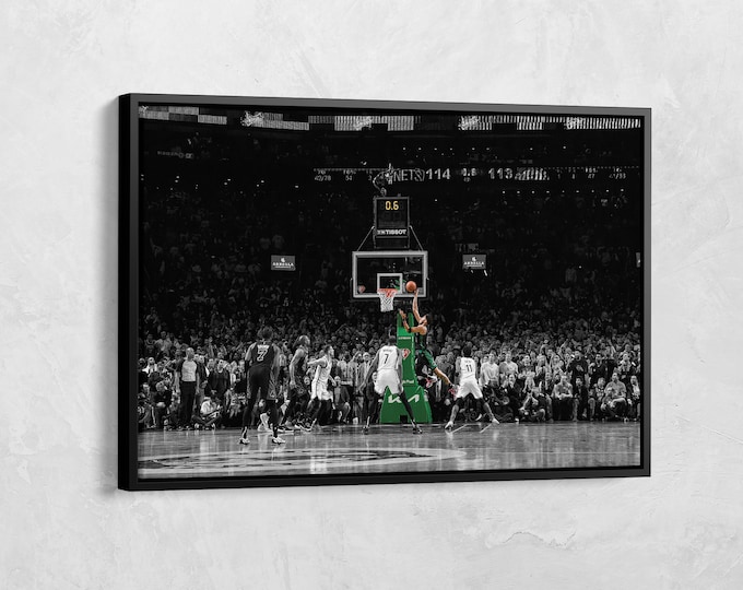 Poster Jayson Tatum, Buzzer Beater, toile Jayson Tatum, cadeaux Boston Celtics, affiche NBA, art NBA, joueur de basket NBA Impression sur toile