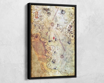 Piri Reis Map Canvas, Ottoman Empire Historical Map 1513, Piri Reis, 1st Map to World, Vintage Poster, Antique Cartography, Vintage Wall Art