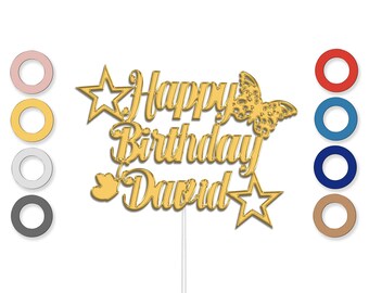 Personalised Happy Birthday Cake Topper Custom Cake Decoration with Any Name Acrylic Cake Topper, 14 Different Colours