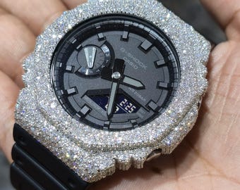 Iced Out Casio G-Shock GA-2100 Moissanite Diamond Watch | Custom Bling CasiOak | Hip Hop Luxury Watch | Diamond Bezel Watch | Men's Gift