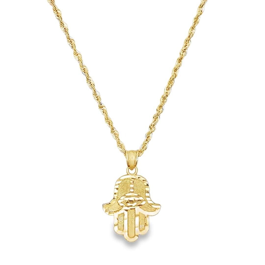 Hamsa Rope Chain 10K Gold Hamsa Hand With Rope Chain 20