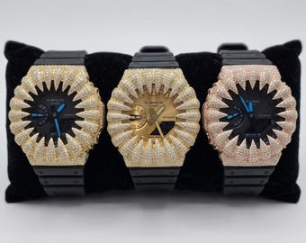 Reloj G-Shock GA2100 con incrustaciones de diamantes, bisel con garras / Moissanita VVS, modificación personalizada de Casioak / Reloj de lujo estilo hip hop / Regalo para él