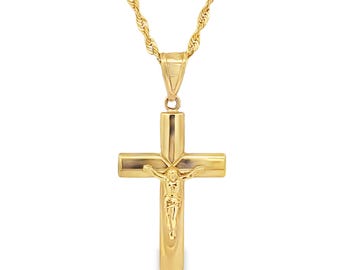Collar con colgante de cruz de oro amarillo de 10 quilates
