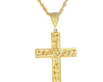 Yellow Gold Cross Pendant Charm Necklace