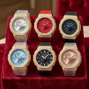 G-Shock GA-2100 CasiOak Iced Out med naturlig diamant, Casio-klocka med äkta diamantbezel, 6 färger på urtavlan, lyxig hiphop-klocka, present till honom