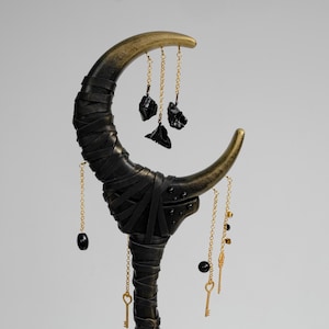 Crescent Moon Staff Hecate Goddess Inspired with Hanging Keys and Natural Stones, Dark Mythic Prop, Handmade Fantasy Lunar Stick