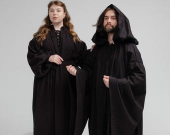 Raven Set – Black Cloak and Tunic Set, Gothic Medieval Robe, Dark Fantasy Clothing, Shadowborne Cosplay