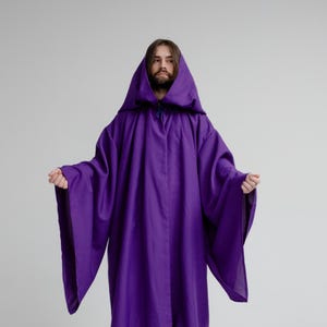Violet Mist Cloak – Handmade Deep Purple Hooded Cape, Unisex Mystery Fantasy Mantle, Renaissance Costume Robe, Custom Purple Wizard Cloak