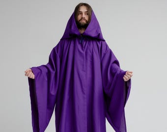 Violet Mist Cloak – Handgemachter Lila Zauberer Umhang, Unisex Mystery Fantasy Gewandung, Renaissance Kostüm Robe, Maßgeschneidertes Lila Zauberer Outfit