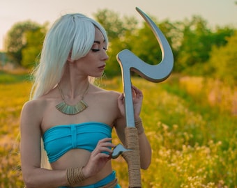 The Radiant Scepter of Atlantis – Handmade Wooden Fantasy Staff, Water Element Decor, Warrior Priestess Accessory
