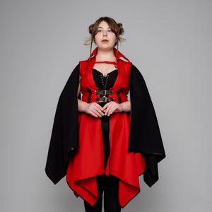 Sreampunk Style Red Dress, Crimson Alchemist Garment with Transformable Sleeves, Fantasy Outfit, Custom Character, Detachable Part Costume