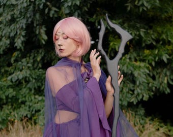 Dark Antler Staff, Twisted Branch Wooden Fantasy Staff for Forest Mage, Elf Cosplay and Shadow Woodland Costume