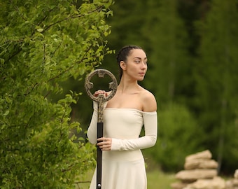 Dragon Wood Wizard Staff – Golden Handcrafted Alder Staff, Fantasy Wizard Prop, Forest Druid Cane, Magical Cosplay Accessory