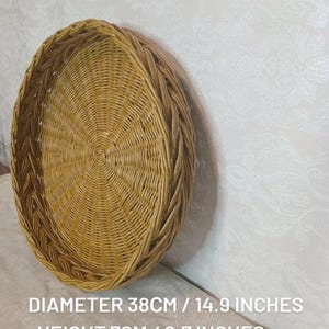 Large round brown wicker tray