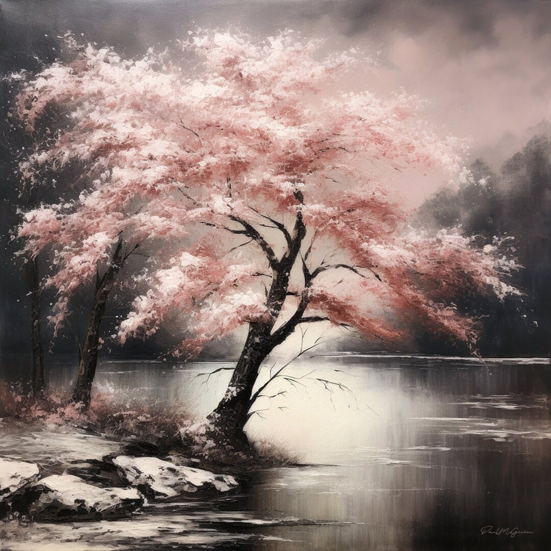 Cherry Blossom Canvas Lake Wall Art Blossom Tree Print Home Decor