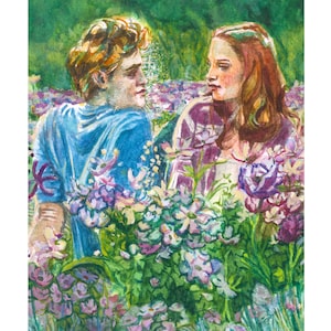 Twilight Eclipse Fanart Print - Edward Sparkles in the Meadow - Watercolor Movie Scene Poster -Original Art. Sizes: 5x7 & 8x10 inches