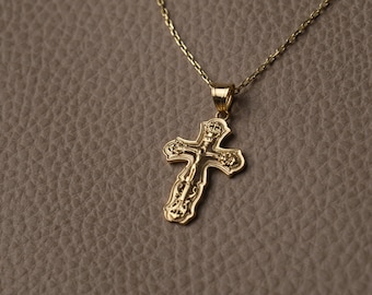Jesus Crucifix Necklace, Handmade Cross Pendant, Anniversary Gift, Christian Cross Necklace, Gold Crucifix Faith, Mothers Day Gift
