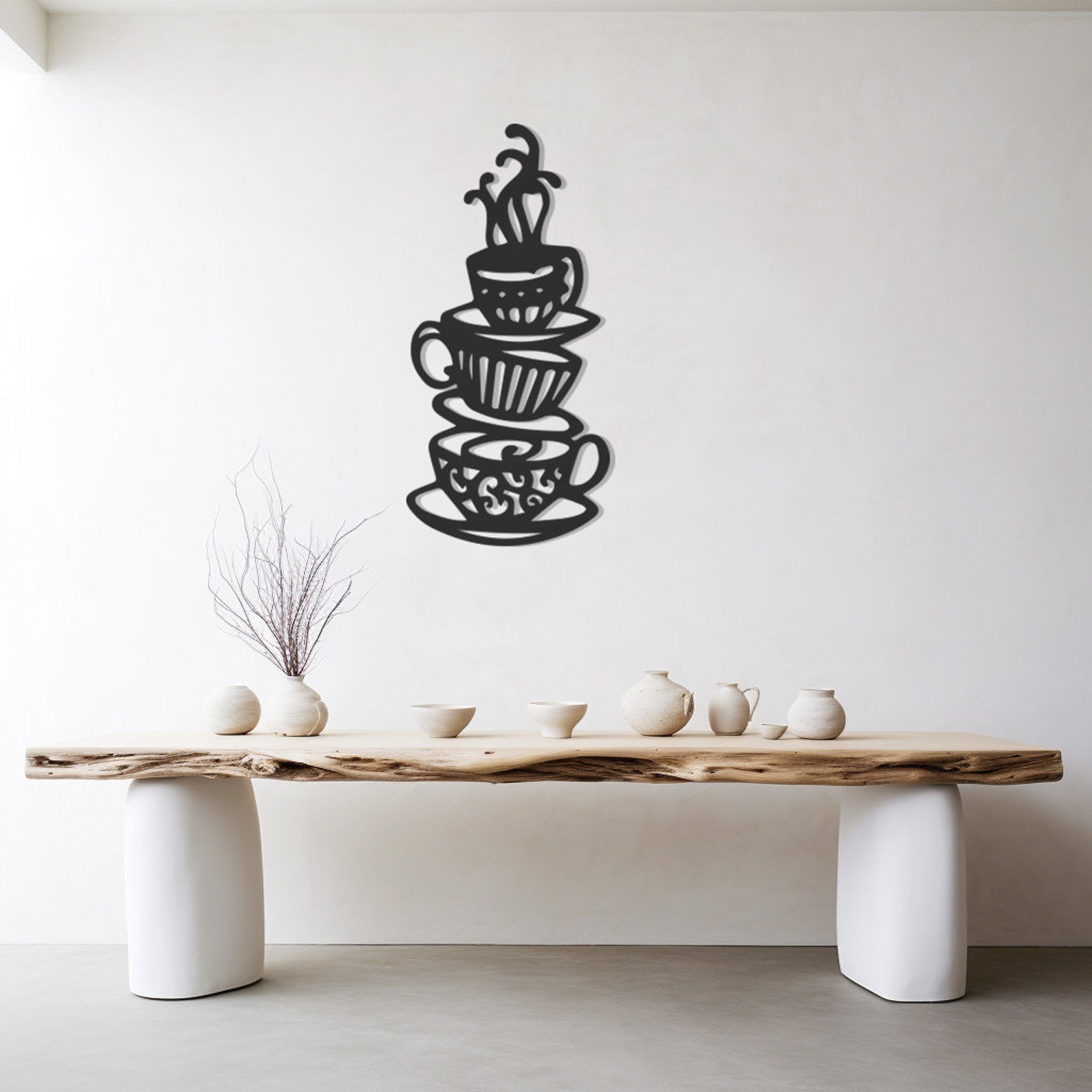 Coffee Cups Metal Wall Art, Steaming Beverage Design, Cafe Theme Decor