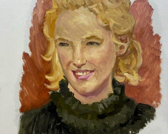 Original Modern Oil Painting, Portrait Blonde Woman Smiling, Ukrainian Impressionist Female Wall Art