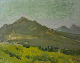 Mountain Ridge Landscape Oil Painting, Original Vintage Impressionist Art