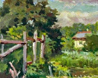 Garden Landscape Oil Painting, Original Vintage Ukrainian Impressionist Art