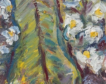 Floral Still Life Original Oil Painting Ukrainian Artist Vintage Soviet Art 60s