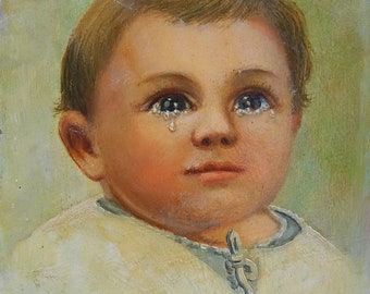 Porträt eines Kleinen Mädchens Original Antikes Ölgemälde Vintage Rote Kunst 1900s
