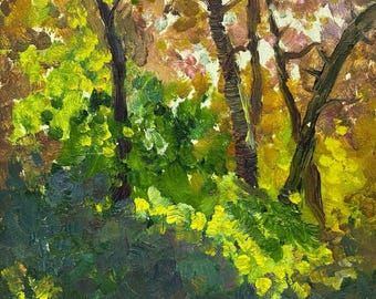 Summer Forest Landscape, Original Vintage Oil Painting, Ukrainian Impressionist Art