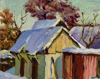 Rural Landscape Oil Painting, Original Vintage Ukrainian Impressionist Art