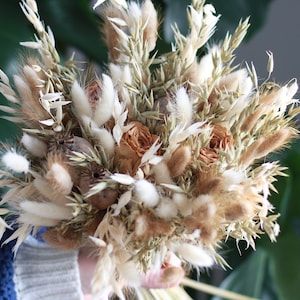 Bridal bouquet or gift, natural and rustic white, composed of dried roses