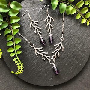 Whimsical Tree Branch Jewelry Set: Elven Forest Earrings and Necklace