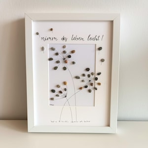 石の絵「人生を楽に！」、タンポポ、幸せに