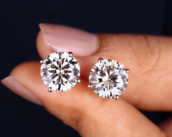 2.00 Ct VVS Round Lab Grown Diamond Studs Earring, 14K Solid Gold Solitaire Stud, Birthday Gift for Her
