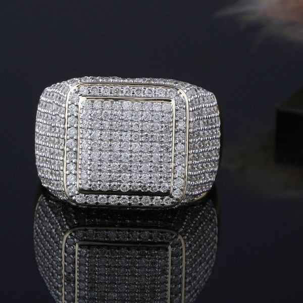 Round Cut Pave Multi Row Halo Pattern Diamond Engagement Band | Men's Ring