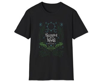 Reconnect & Rewild T-Shirt | botanical line art, crescent moon, nature illustration