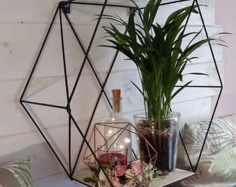 Geometric Floating metal wire shelf HEXAGON shaped industrial vintage wall decor living room bedroom office geometrical honeycomb shape