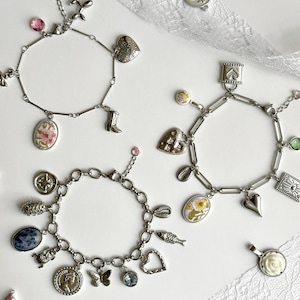 Pulsera de dijes personalizada – Acero inoxidable bañado en plata | Diseña tu pulsera de dijes con 1 a 10 dijes y 3 tipos de cadena, regalo para ella, resistente al agua