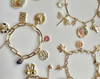 Bransoletka z zawieszkami – 18-karatowe złoto | Zaprojektuj swoją bransoletkę z 1–10 zawieszkami i 3 stylami łańcuszka, prezent dla niej, stal nierdzewna, bez niklu