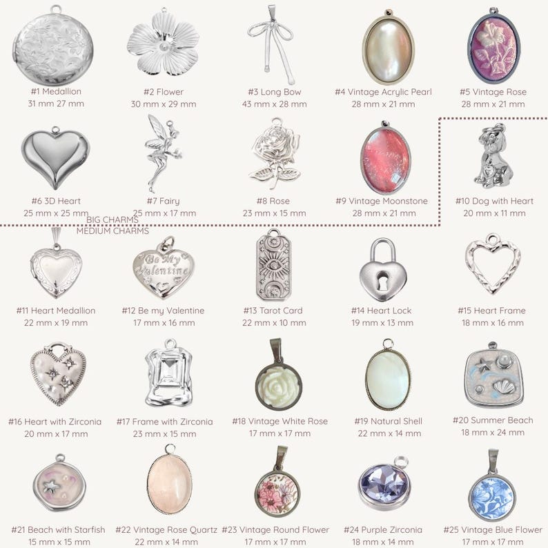 Personalisiertes Charm Armband Edelstahl versilbert | 1-10 Anhänger & Kettenstil wählen | Bettelarmband wasserfest nickelfrei Geschenk