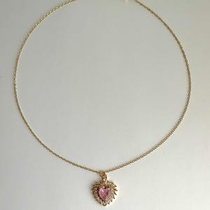 Romantic Vintage Heart Necklace | Pink Crystal Heart | 18K Gold Plated Jewelry
