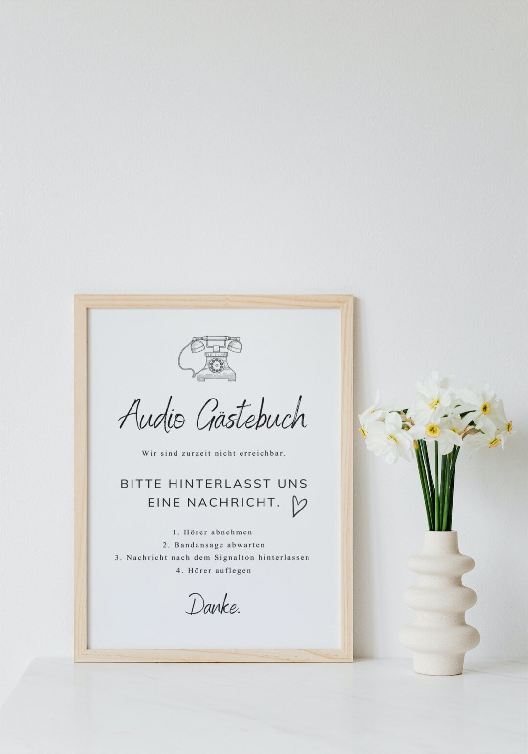 Audio Gästebuch Anleitung, Audio Gästebuch Schild, Phone Guestbook Sign, Template, Leave Us A