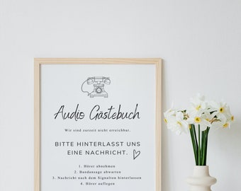 Audio Gästebuch Anleitung, Audio Gästebuch Schild, Phone Guestbook Sign, Template, Leave Us A Message Sign Printable, Wedding Guestbook