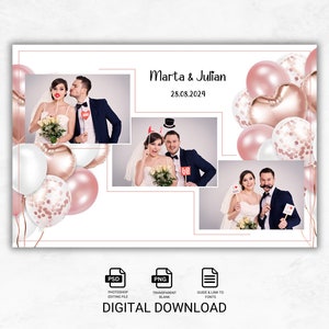 Photo Booth Template, Photo Box Template, Wedding, Birthday, Party, Digital Download, PDF, Guide, Instructions, Balloons, Pink, Rose, Balloons