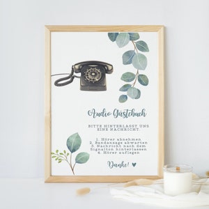 Audio Gästebuch Anleitung, Audio Gästebuch Schild, Aquarell, Grün, Hochzeit, Template, Leave Us A Message Sign Printable, Wedding Guestbook