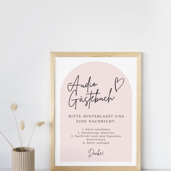 Audio Gästebuch Anleitung, Altrosa, Audio Gästebuch Schild, rosa, Template, Leave Us A Message Sign Printable, Wedding Guestbook