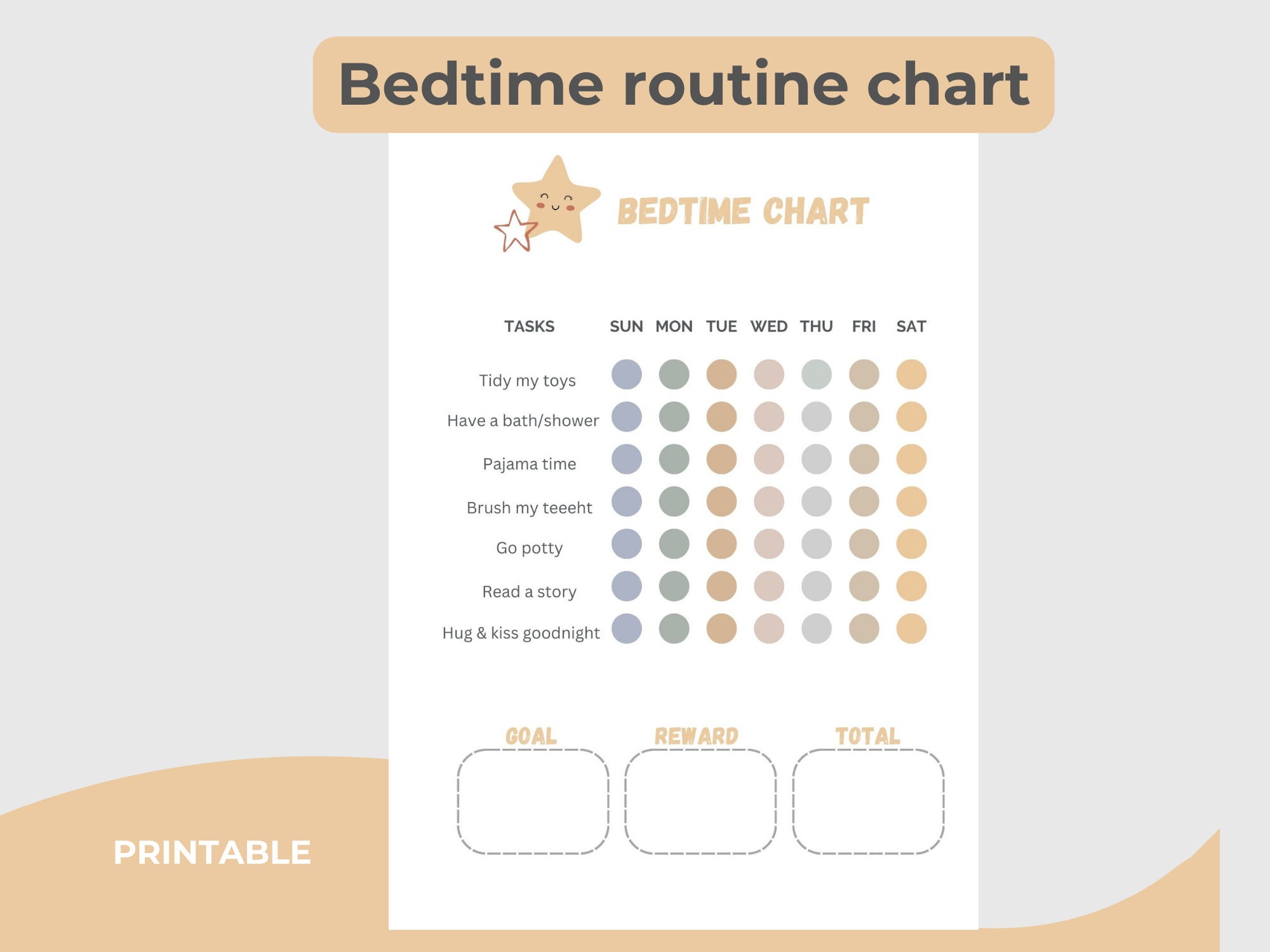 Kids Bedtime Routine Chart, Stay in Bed Reward Chart Printable, Toddler Bedtime Routine Chart ...
