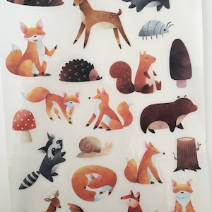 Adesivi animaux de la forêt/renard/ours/raton laveur/cerf, adesivi ecologici per bambini, 100% biodegradabili e compostabili