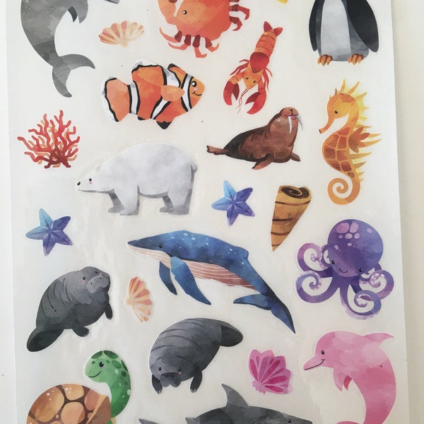 Ocean animals stickers, eco-friendly stickers for children, 100% biodegradable and compostable