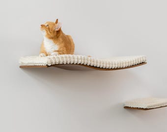 Curved Beech Cat Bed with Step: Modern Wall Mounted Cat Furniture