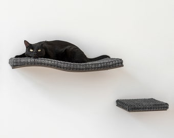 Beech Wood Cat Wall Shelves: Modern Floating Cat Bed & Step